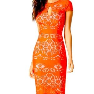 BeBe orange keyhole lace dress